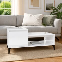 High Gloss White Coffee Table with Storage for Living Room