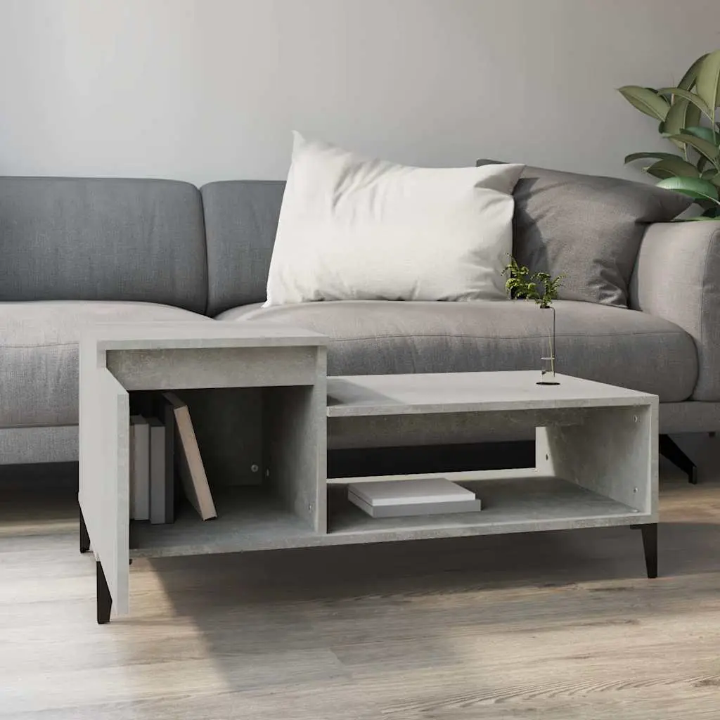 Coffee Table Grey Engineered Wood 100x50x45cm Storage Compartment Shelf Door