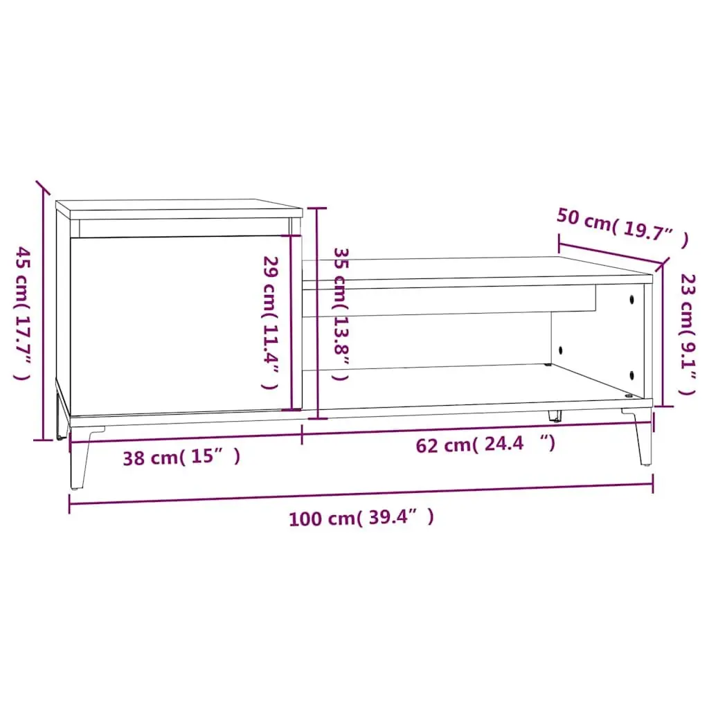 Coffee Table Grey Engineered Wood 100x50x45cm Storage Compartment Shelf Door