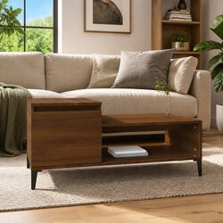 Brown Oak Engineered Wood Coffee Table with Storage
