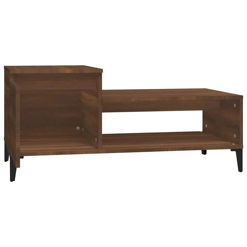 Coffee Table Brown Oak Engineered Wood Storage Compartment Shelf Door