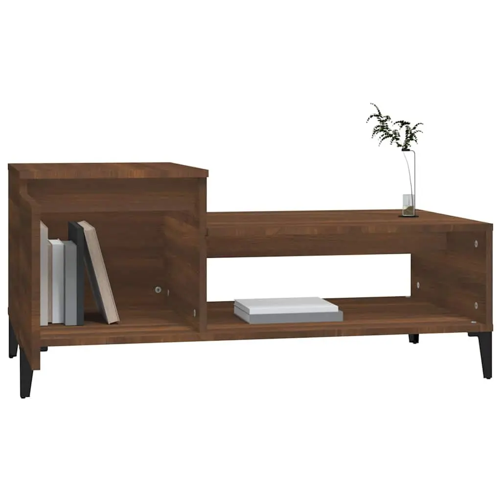 Coffee Table Brown Oak Engineered Wood Storage Compartment Shelf Door