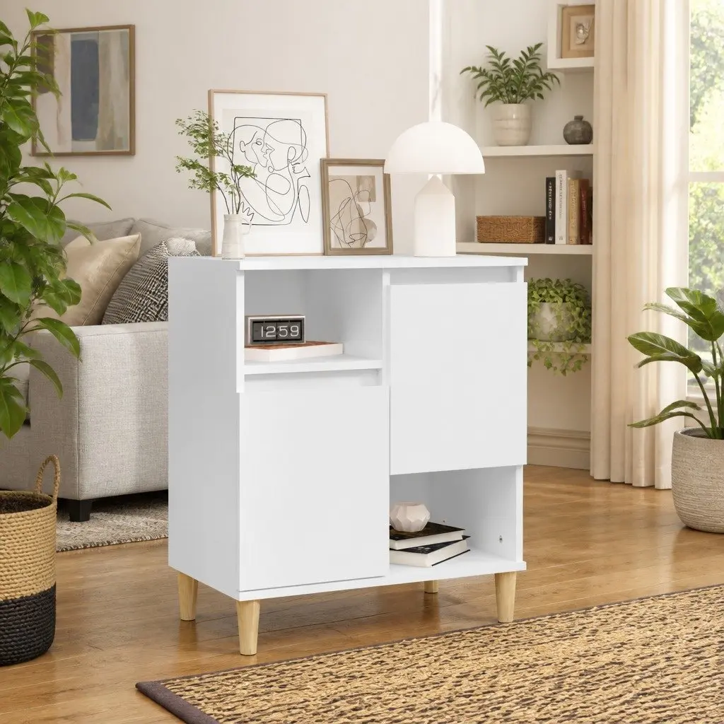 White Storage Cabinet Sideboard Engineered Wood 4 Compartment 2 Door