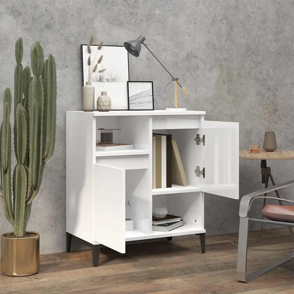 Sideboard High Gloss White 60x35x70 cm Engineered Wood Storage Cabinet 4 Compartments