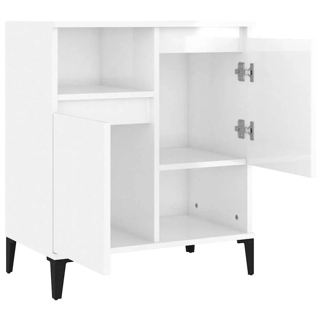 Sideboard High Gloss White 60x35x70 cm Engineered Wood Storage Cabinet 4 Compartments