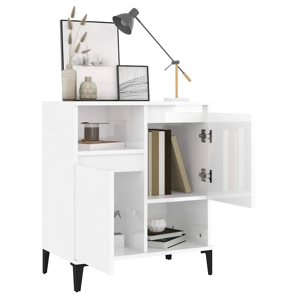 Sideboard High Gloss White 60x35x70 cm Engineered Wood Storage Cabinet 4 Compartments
