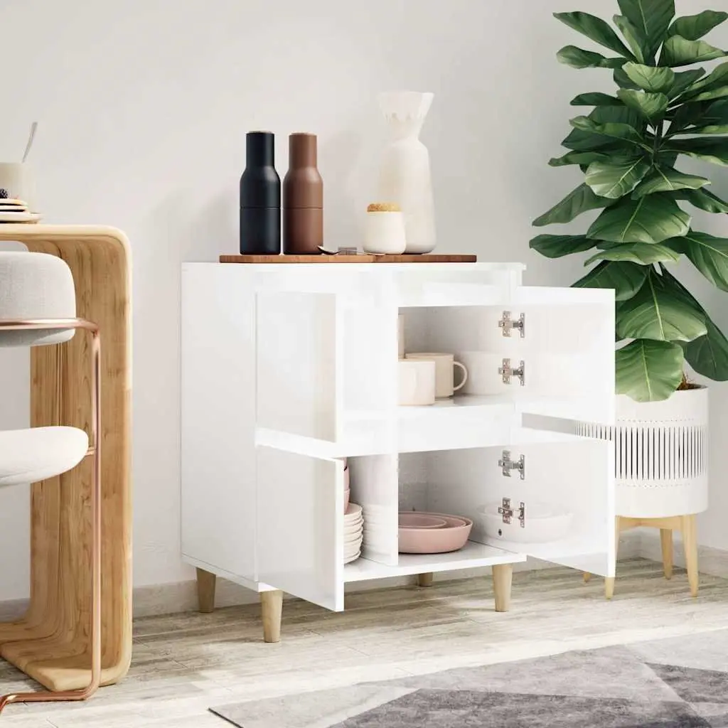 Sideboard High Gloss White 60x35x70cm Engineered Wood Storage Buffet