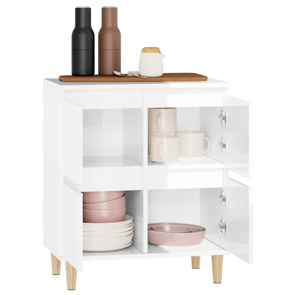 Sideboard High Gloss White 60x35x70cm Engineered Wood Storage Buffet