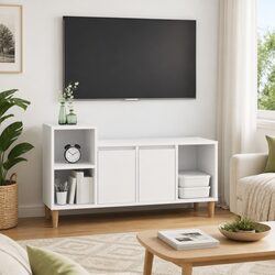 White Engineered Wood TV Cabinet with Storage Compartments