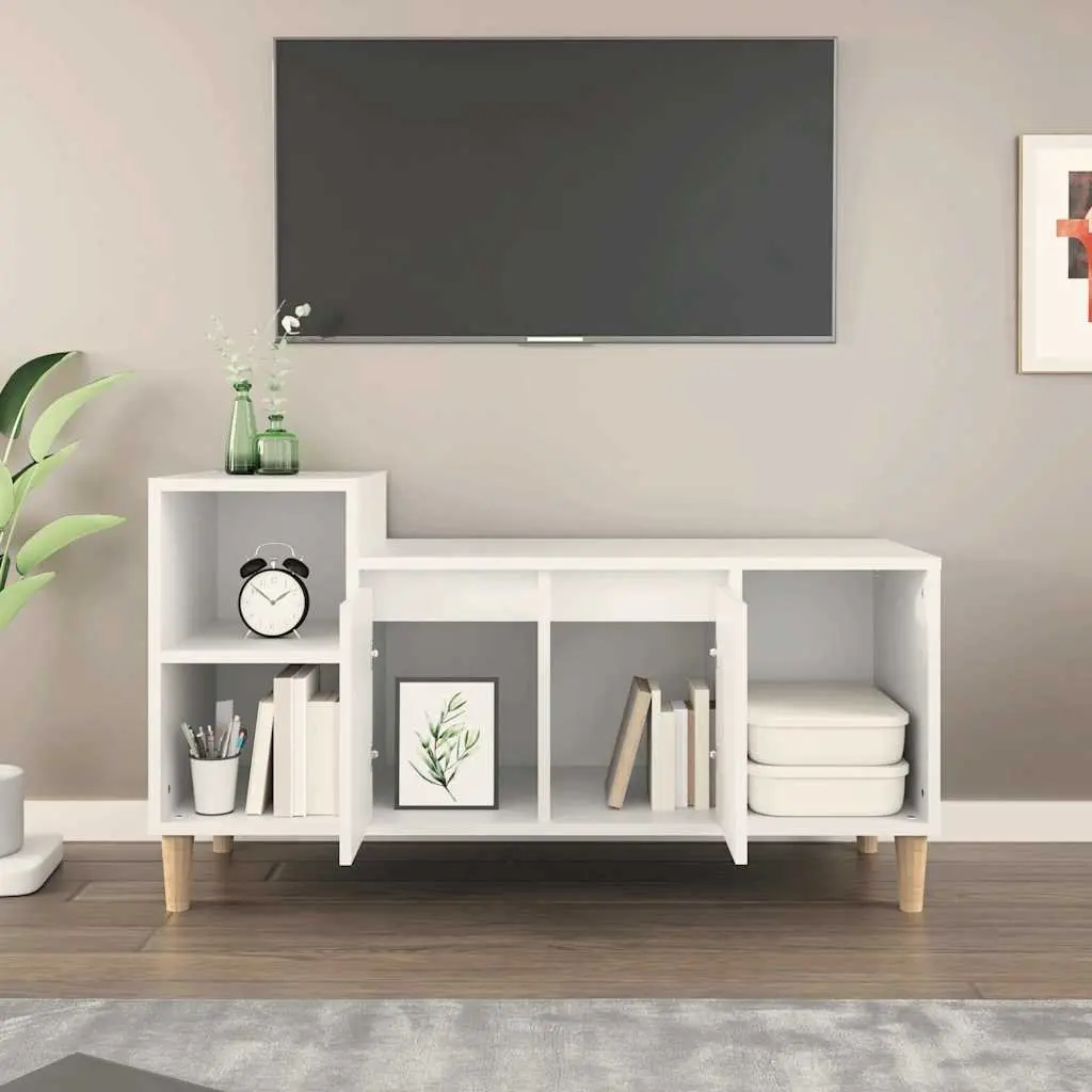 TV Cabinet White Engineered Wood Media Storage Unit with Doors Compartments 100 x 35 x 55 cm