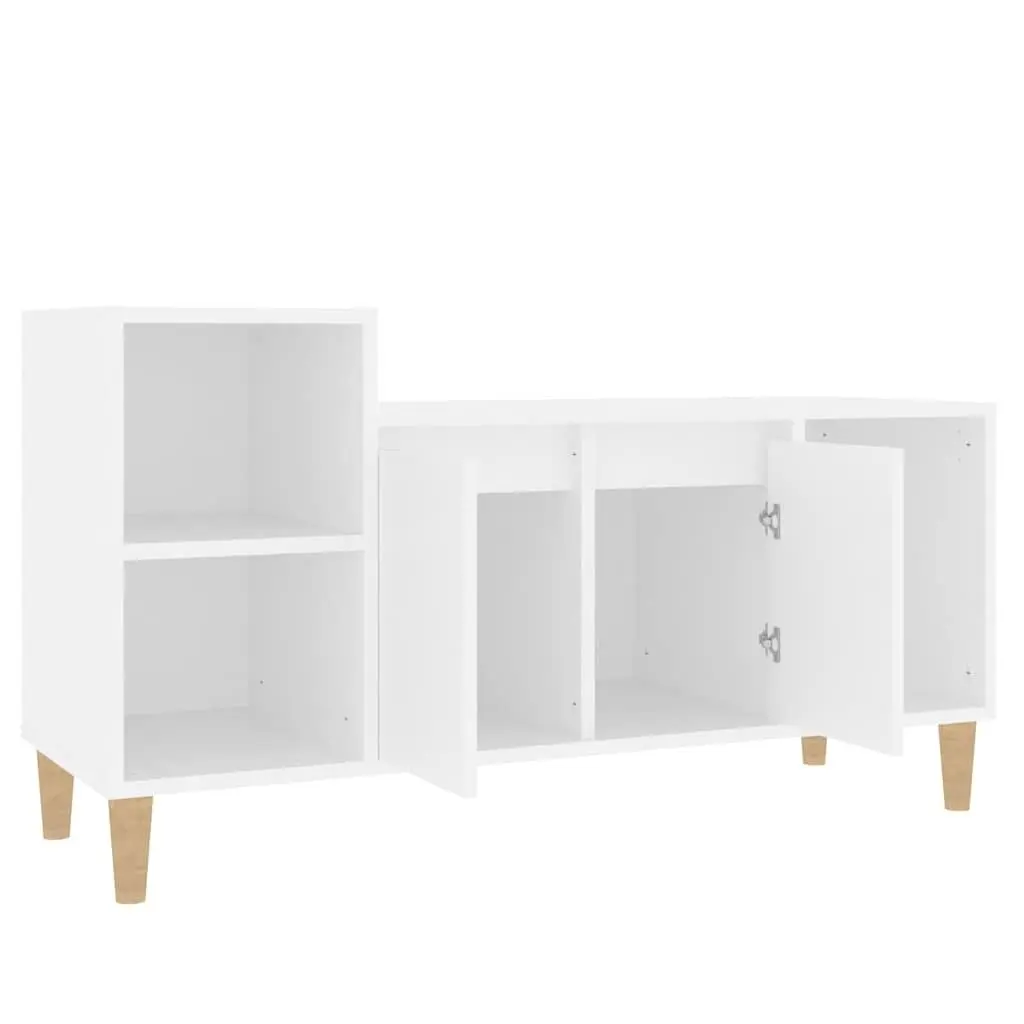 TV Cabinet White Engineered Wood Media Storage Unit with Doors Compartments 100 x 35 x 55 cm