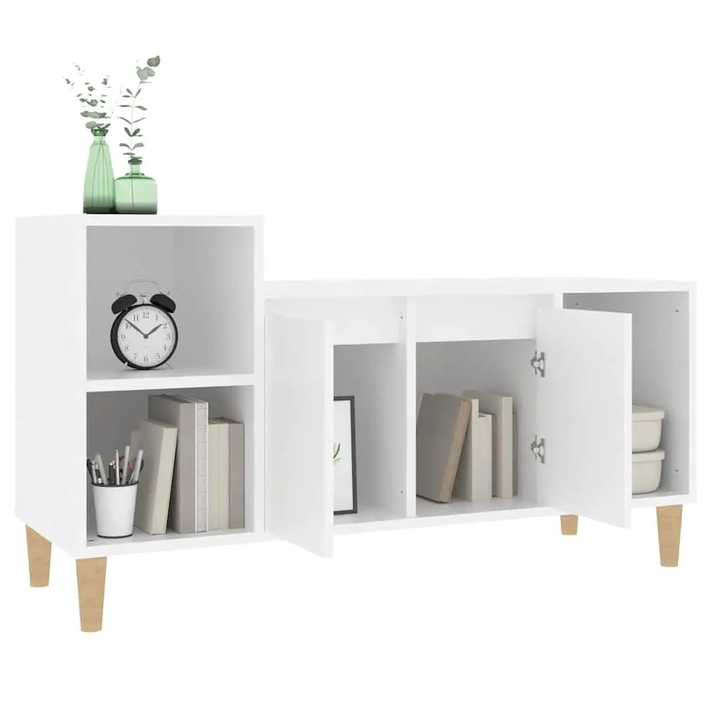TV Cabinet White Engineered Wood Media Storage Unit with Doors Compartments 100 x 35 x 55 cm