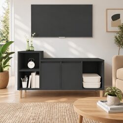 Stylish Black Engineered Wood TV Cabinet for Your Living Room