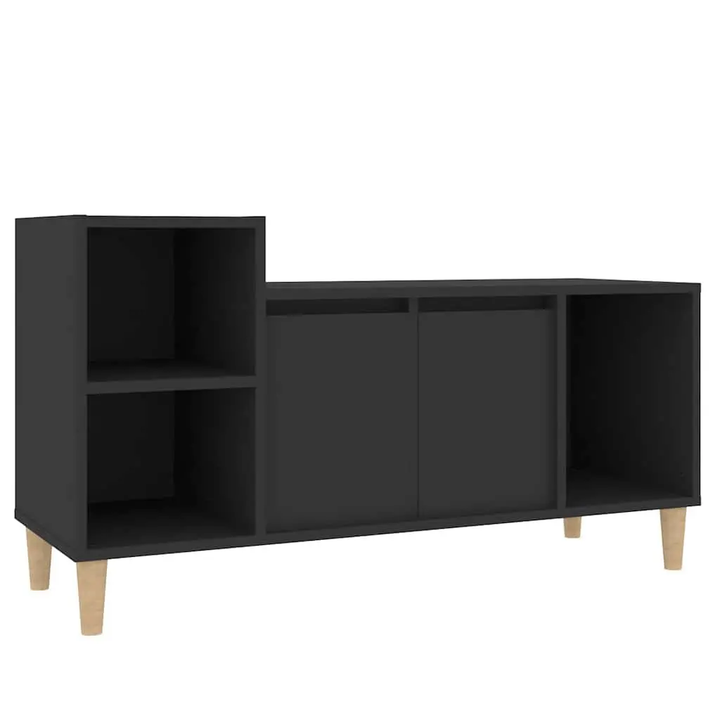 Media Unit Black Engineered Wood Storage Cabinet with Compartments and Doors 100x35x55cm
