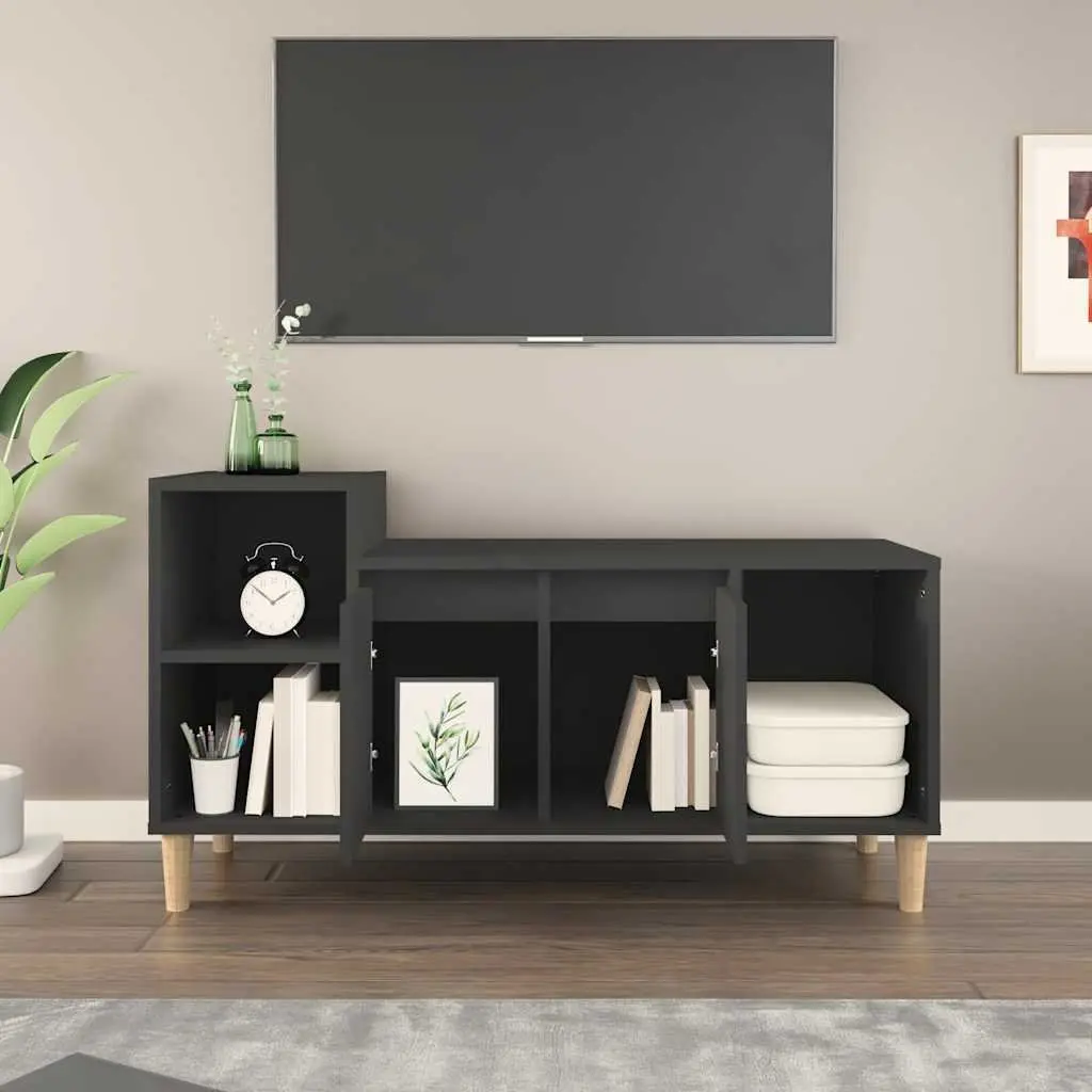 Media Unit Black Engineered Wood Storage Cabinet with Compartments and Doors 100x35x55cm