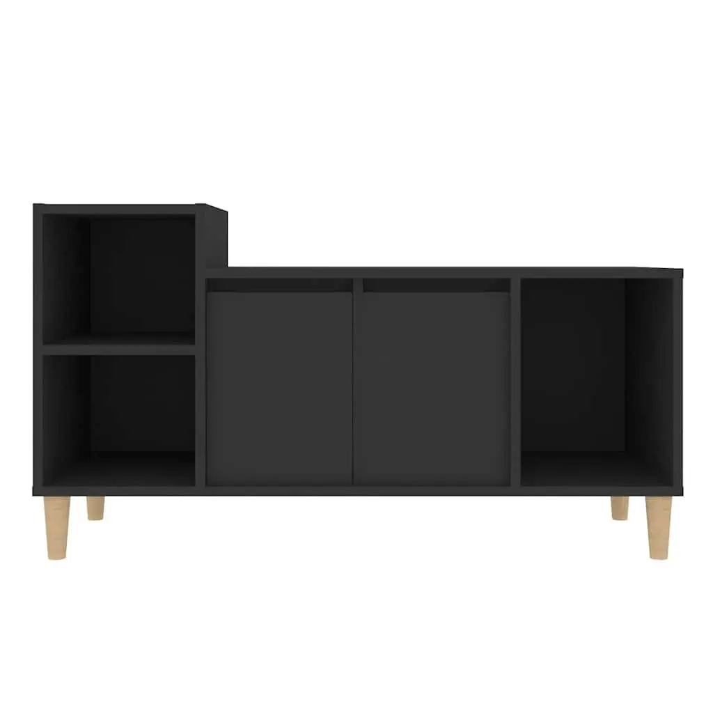 Media Unit Black Engineered Wood Storage Cabinet with Compartments and Doors 100x35x55cm