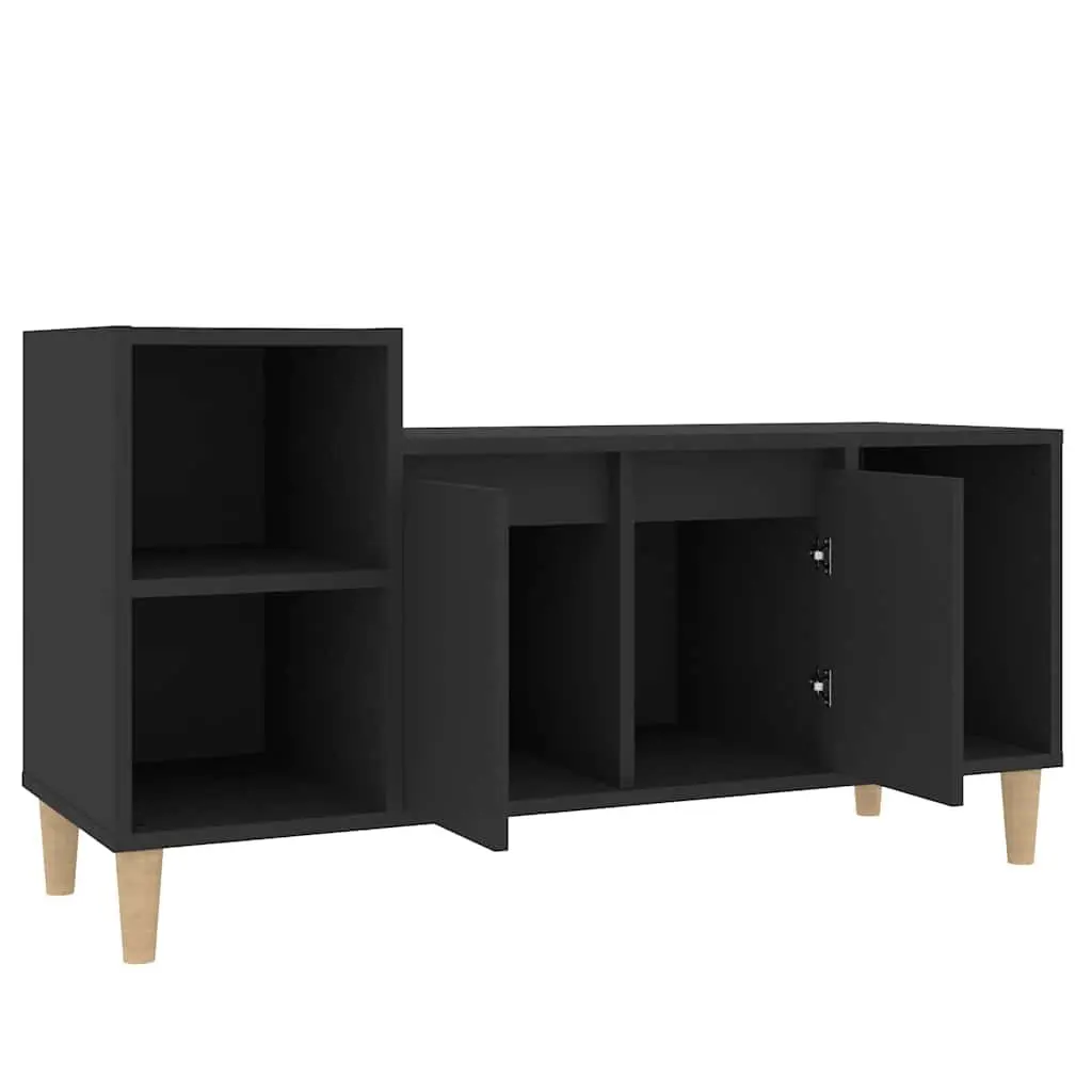 Media Unit Black Engineered Wood Storage Cabinet with Compartments and Doors 100x35x55cm