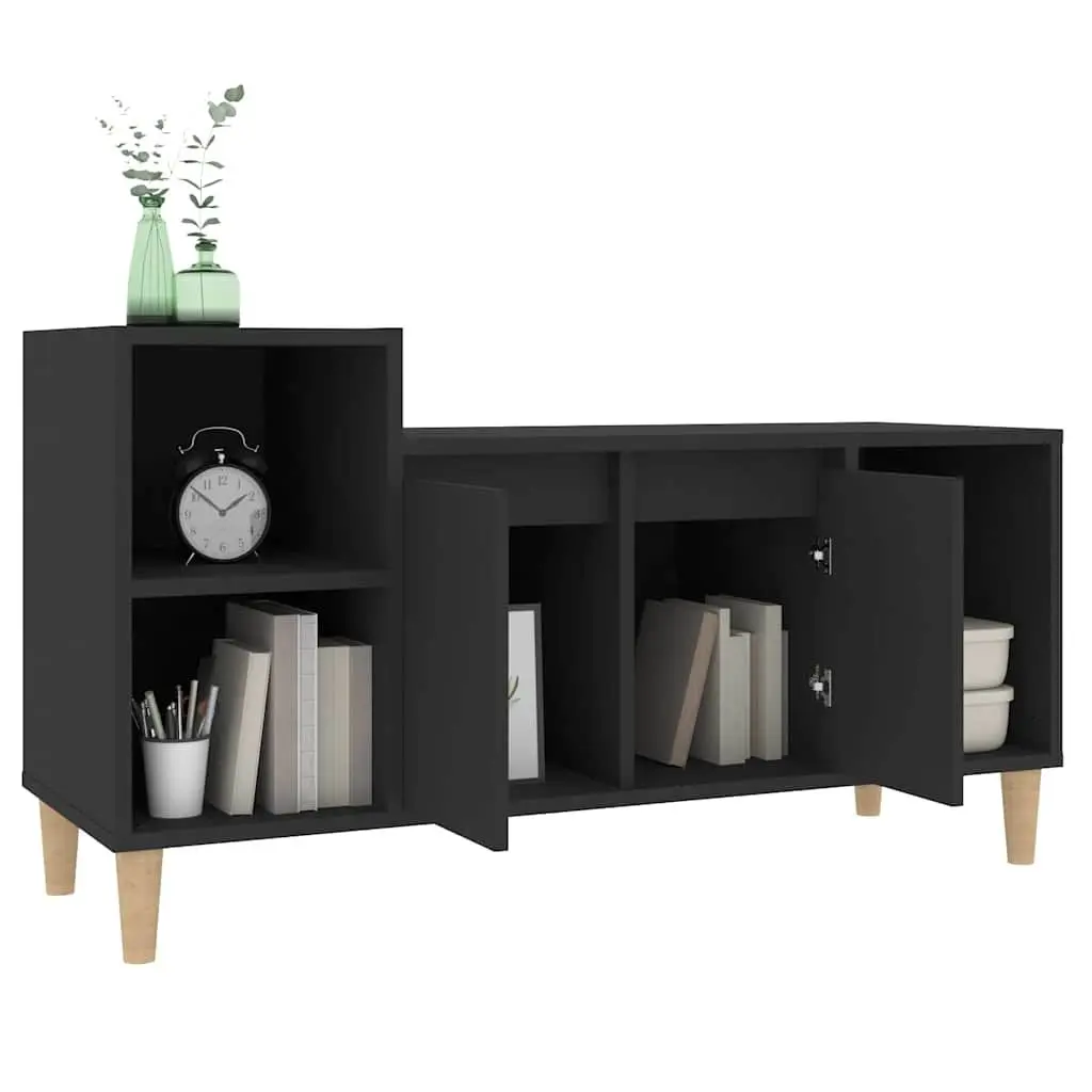 Media Unit Black Engineered Wood Storage Cabinet with Compartments and Doors 100x35x55cm