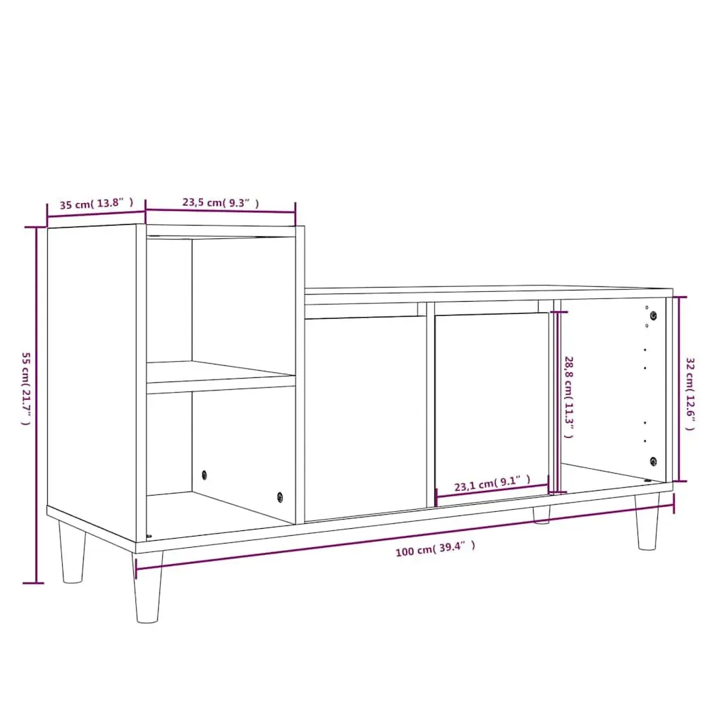Media Unit Black Engineered Wood Storage Cabinet with Compartments and Doors 100x35x55cm