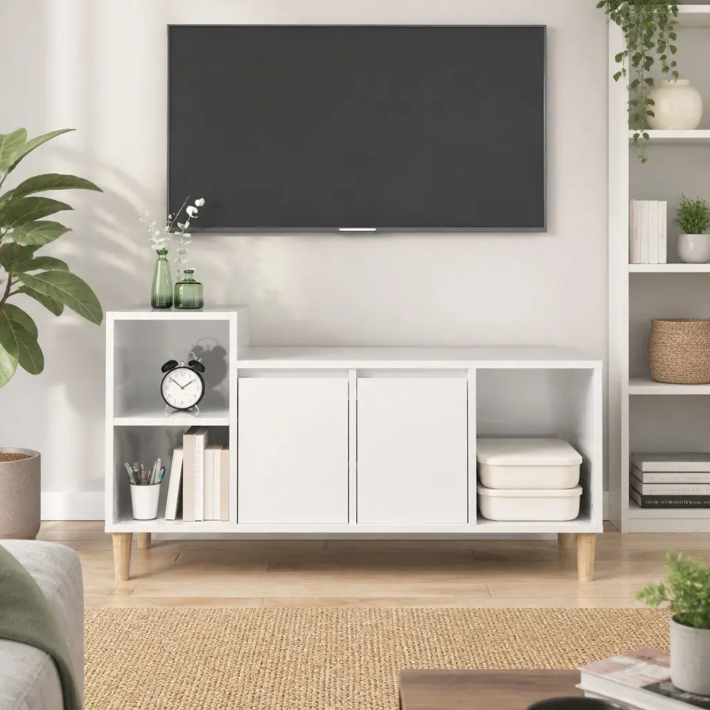 TV Cabinet High Gloss White 100 x 35 x 55 cm Engineered Wood Furniture