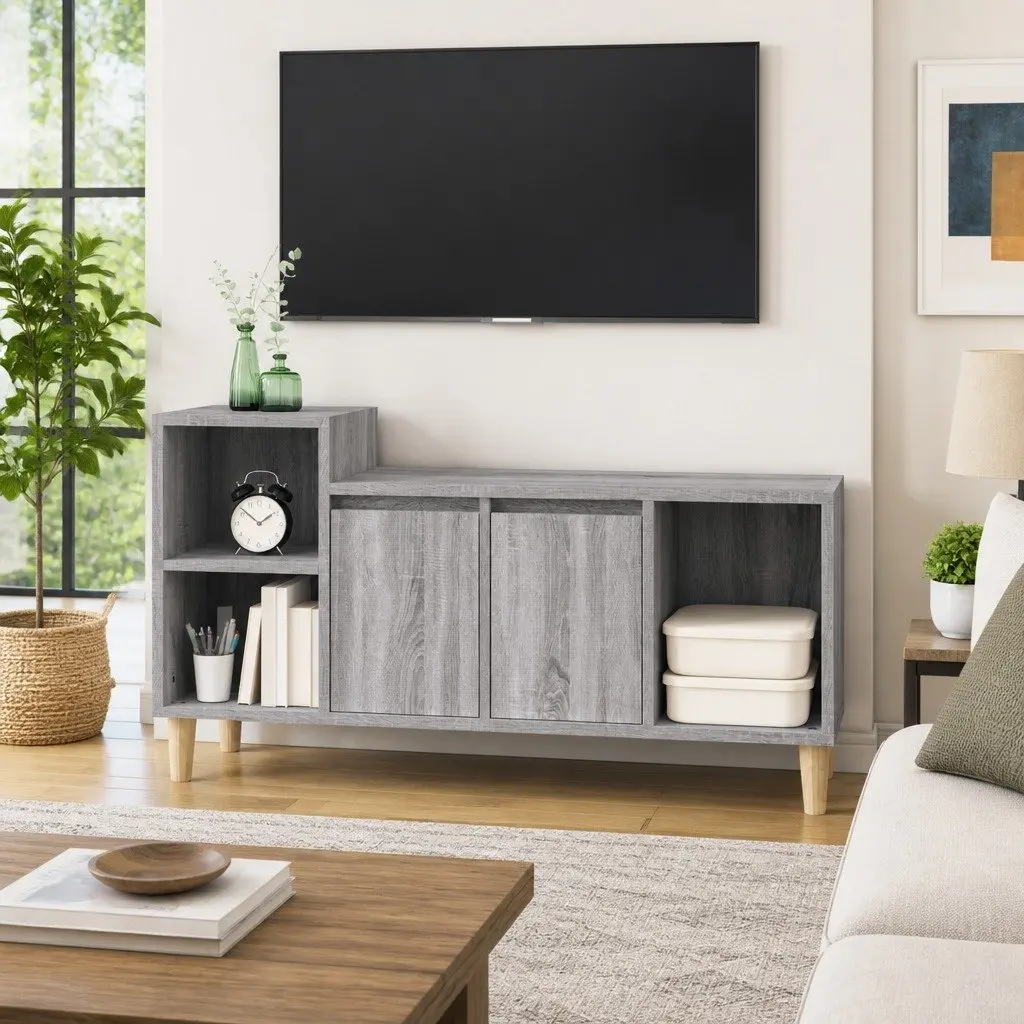 TV Cabinet Grey Sonoma 100x35x55 cm Engineered Wood Media Unit Storage with Doors