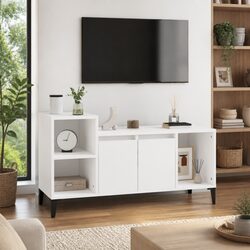 White Engineered Wood TV Cabinet with Storage Compartments