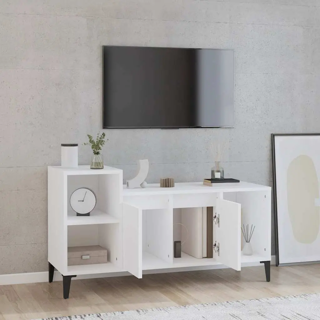 TV Cabinet White Engineered Wood Media Storage Unit 100L x 35W x 55H cm