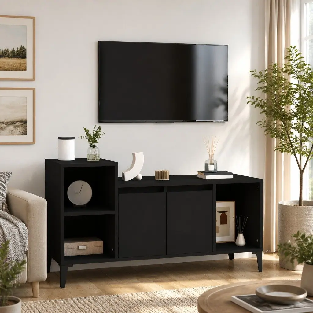 TV Cabinet Black 100x35x55cm Engineered Wood Media Storage Unit
