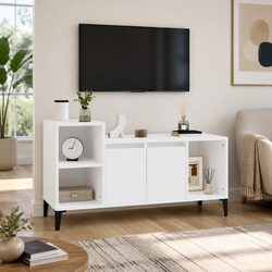 White High Gloss TV Cabinet with Storage Compartments