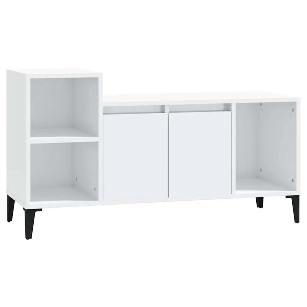 TV Cabinet White High Gloss Engineered Wood Media Storage Unit 100L x 35W x 55H cm