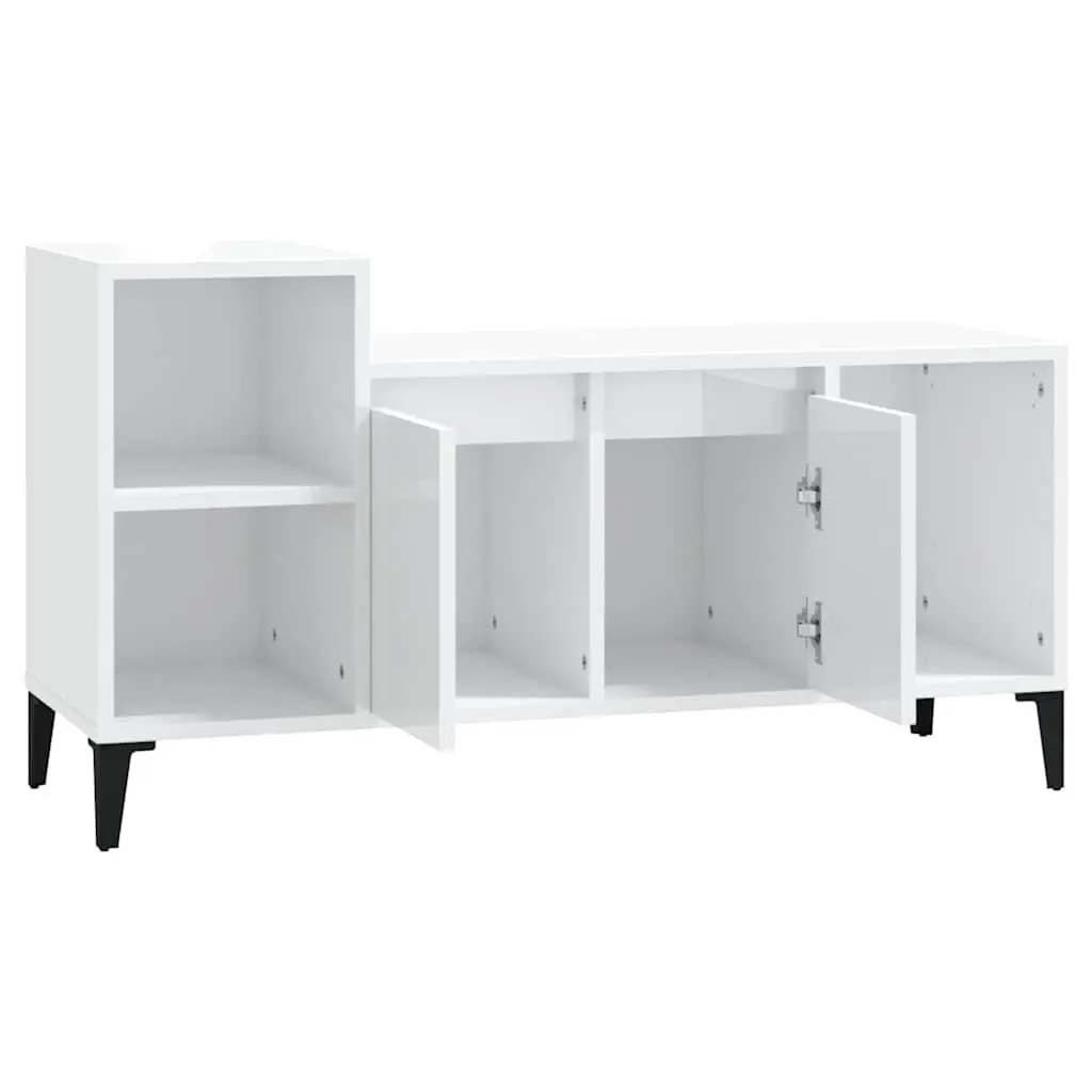 TV Cabinet White High Gloss Engineered Wood Media Storage Unit 100L x 35W x 55H cm