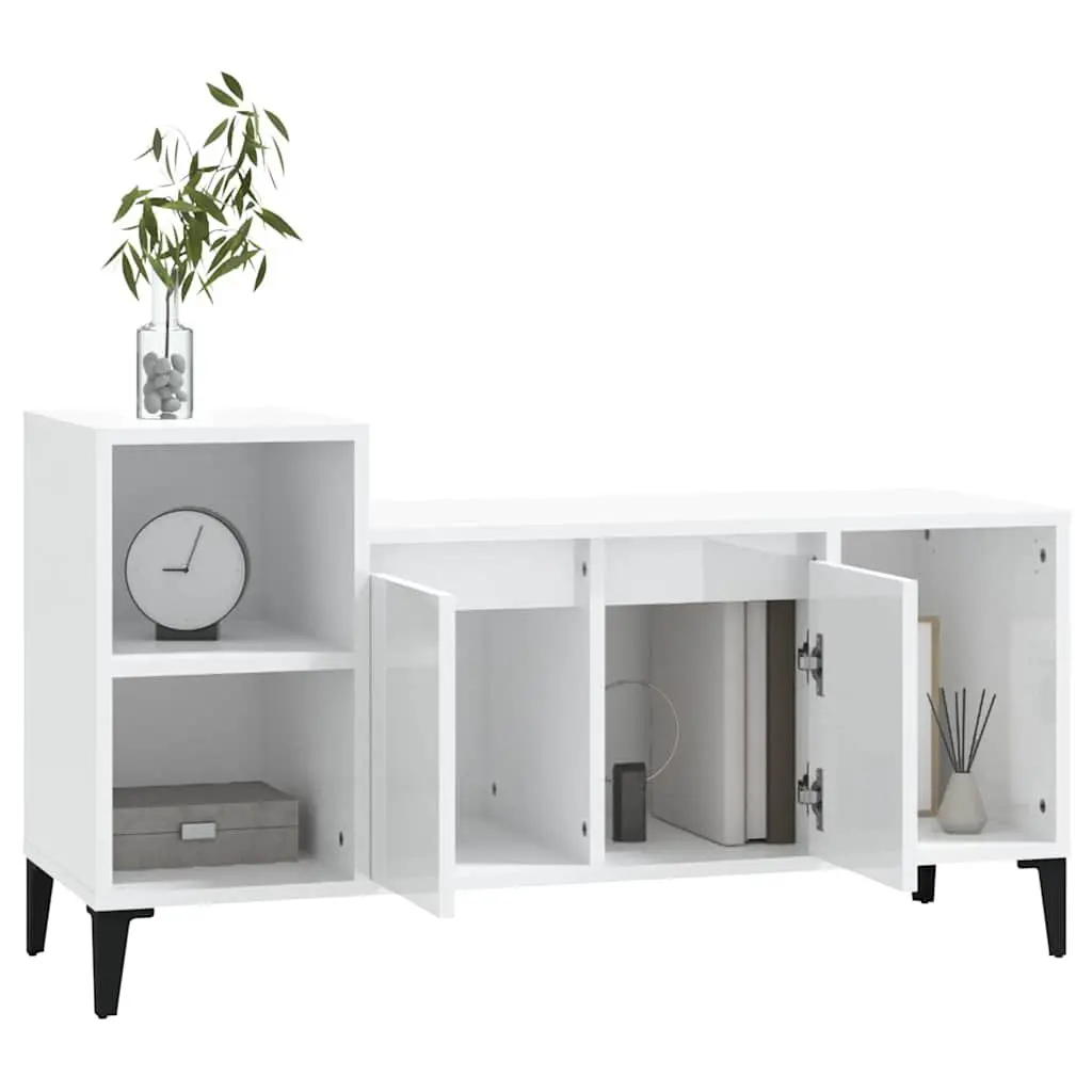 TV Cabinet White High Gloss Engineered Wood Media Storage Unit 100L x 35W x 55H cm