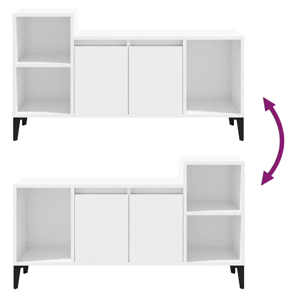 TV Cabinet White High Gloss Engineered Wood Media Storage Unit 100L x 35W x 55H cm