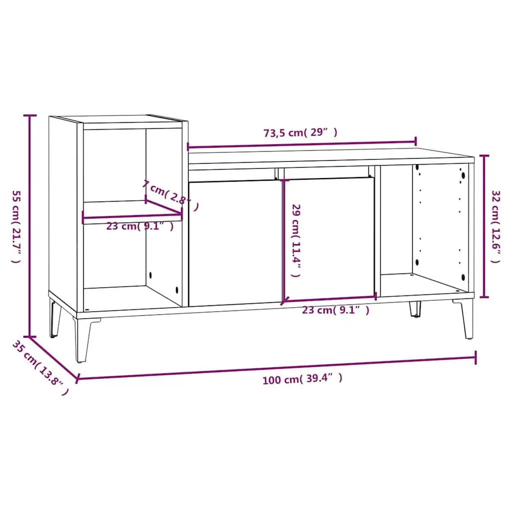 TV Cabinet White High Gloss Engineered Wood Media Storage Unit 100L x 35W x 55H cm