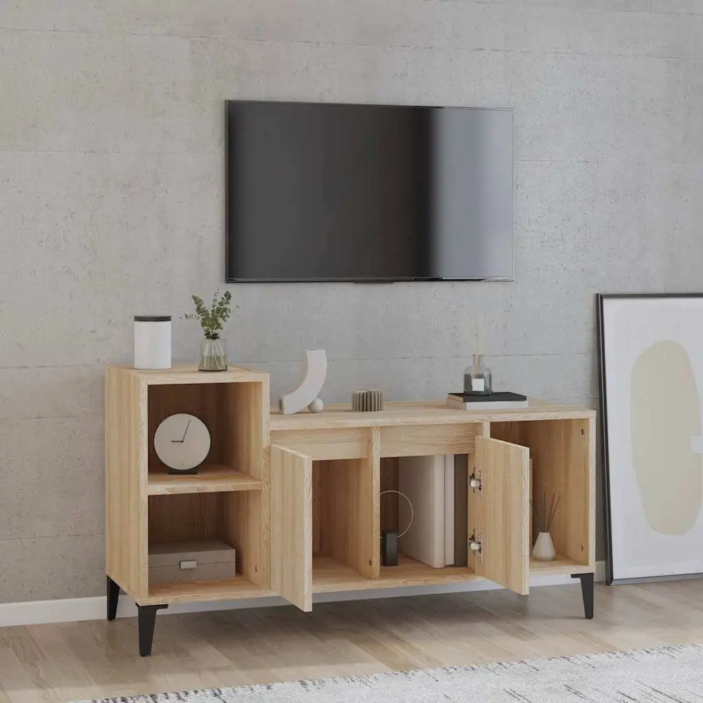 TV Cabinet Engineered Wood Media Storage Unit with Doors Compartments Brown 100 x 35 x 55 cm