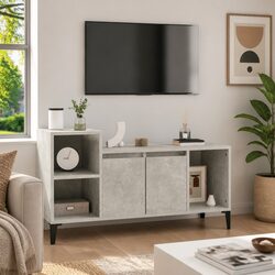 Grey Engineered Wood TV Cabinet with Storage Compartments