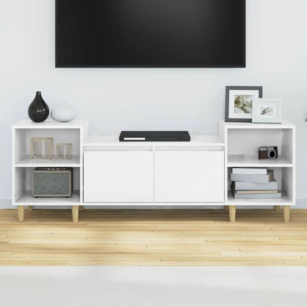 TV Cabinet High Gloss White 160cm Engineered Wood Storage Unit with 6 Compartments