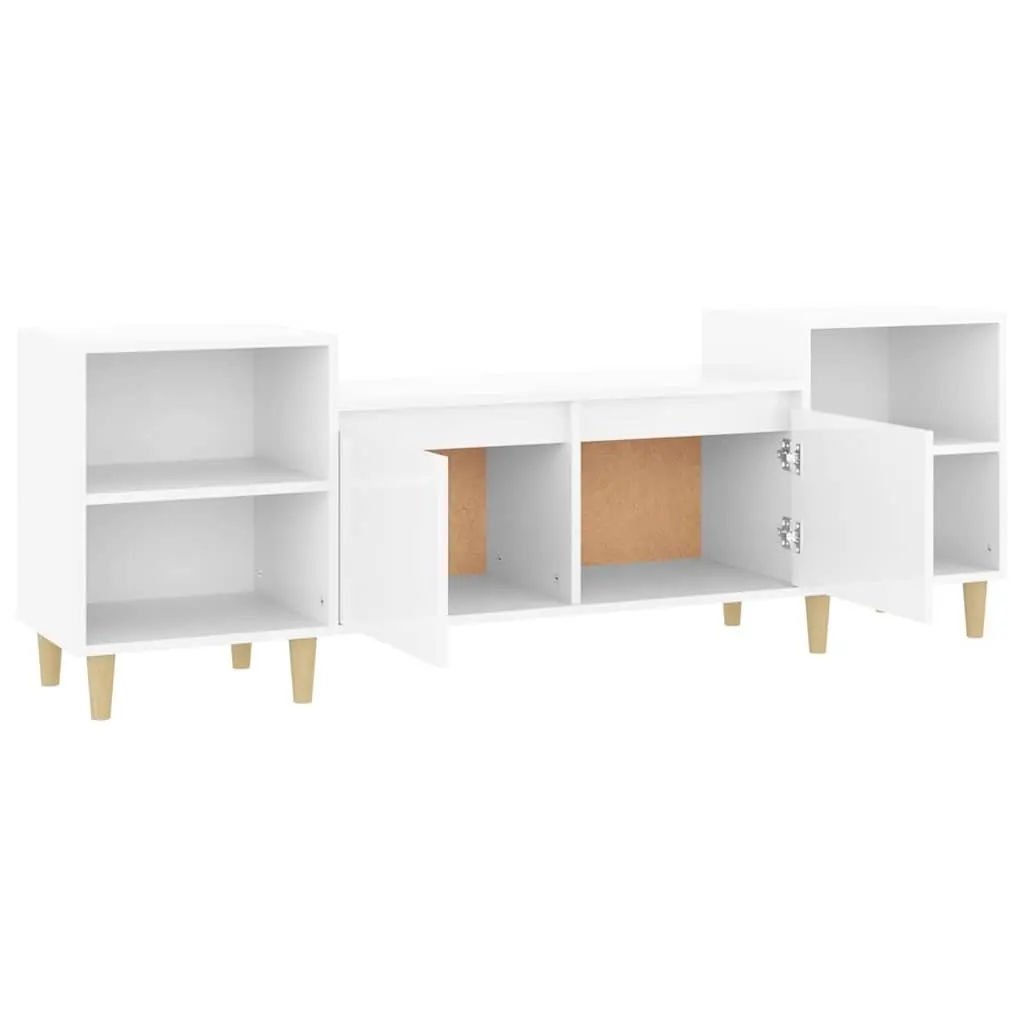 TV Cabinet High Gloss White 160cm Engineered Wood Storage Unit with 6 Compartments