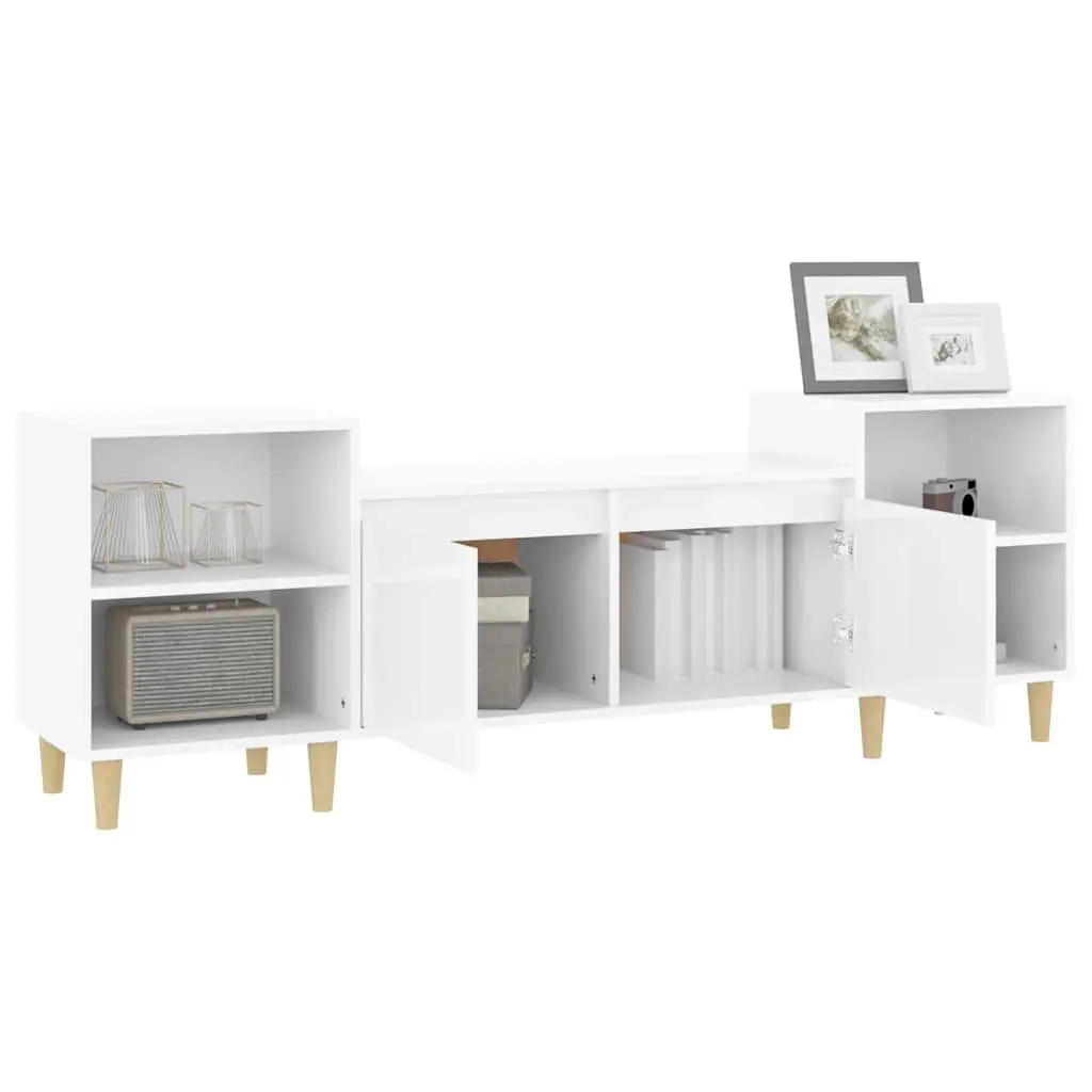 TV Cabinet High Gloss White 160cm Engineered Wood Storage Unit with 6 Compartments