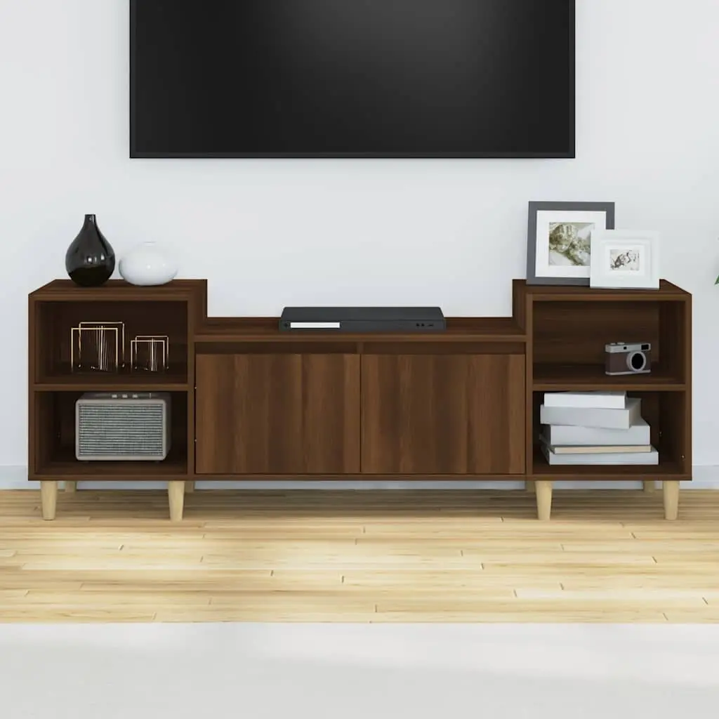 TV Cabinet Brown Oak 160cm Engineered Wood Media Storage Unit with Doors