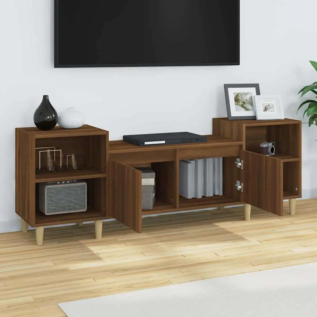 TV Cabinet Brown Oak 160cm Engineered Wood Media Storage Unit with Doors