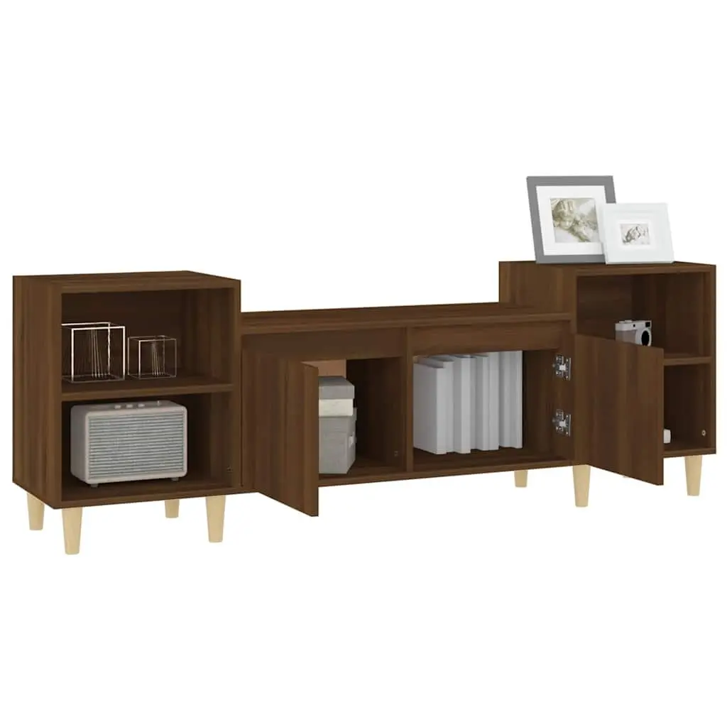 TV Cabinet Brown Oak 160cm Engineered Wood Media Storage Unit with Doors