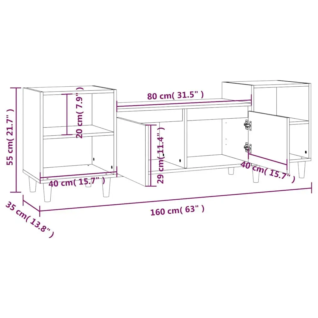 TV Cabinet Brown Oak 160cm Engineered Wood Media Storage Unit with Doors