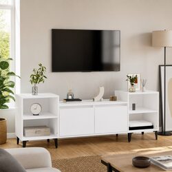 White 160x35x55 cm TV Cabinet with 6 Compartment Doors