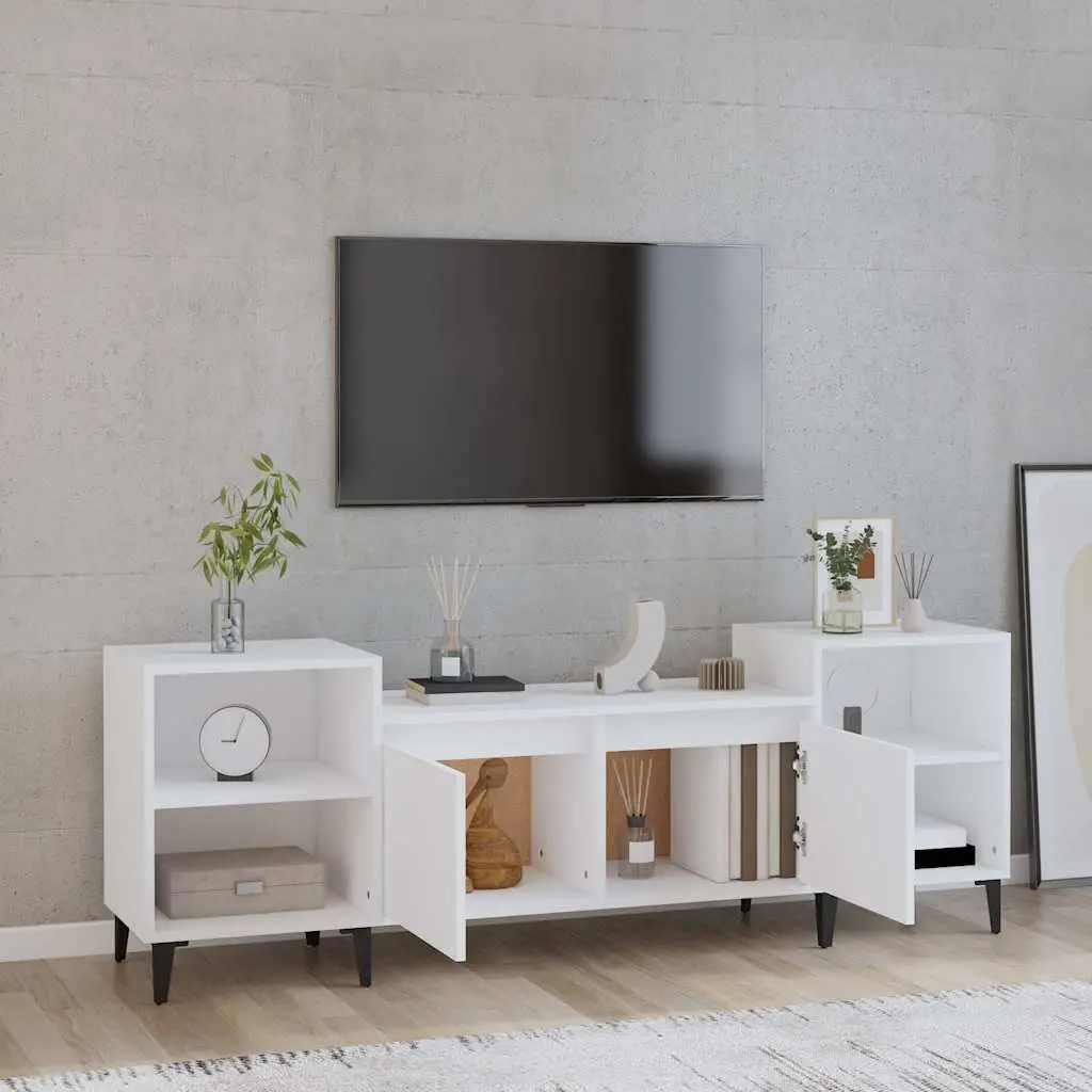 TV Cabinet White 160x35x55 cm Engineered Wood Media Storage Unit with 6 Compartments Doors