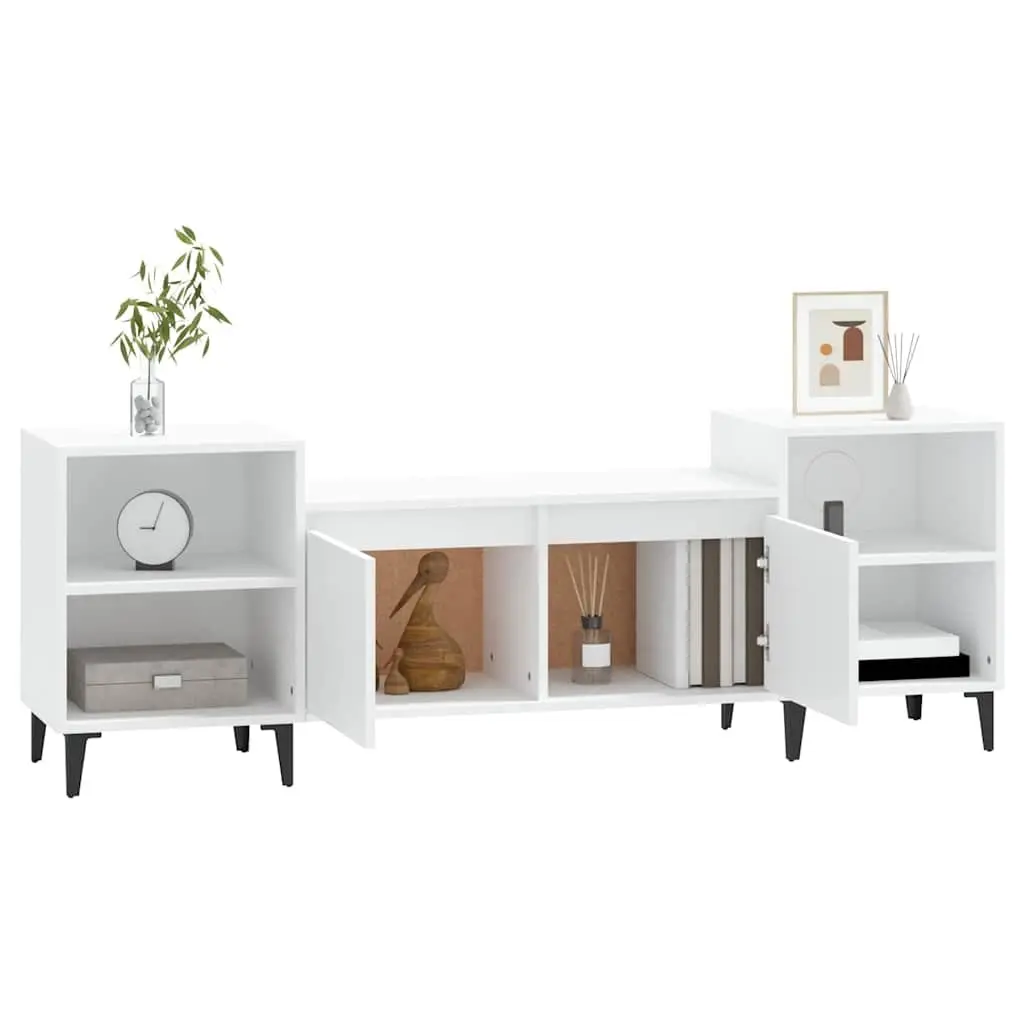TV Cabinet White 160x35x55 cm Engineered Wood Media Storage Unit with 6 Compartments Doors