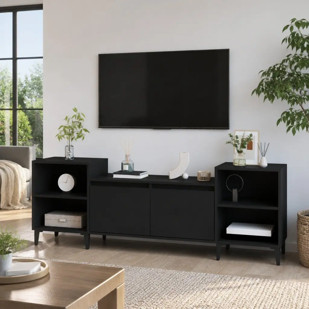 Black TV Cabinet 160x35x55cm Media Unit for Storage