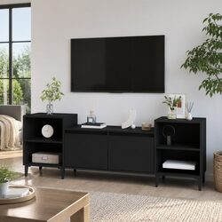 Black TV Cabinet 160x35x55cm Media Unit for Storage