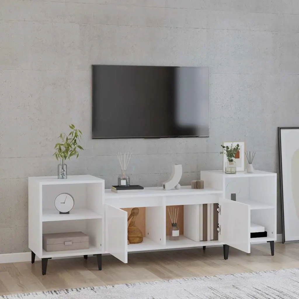 TV Cabinet High Gloss White 160x35x55 cm Storage Unit Media Stand Engineered