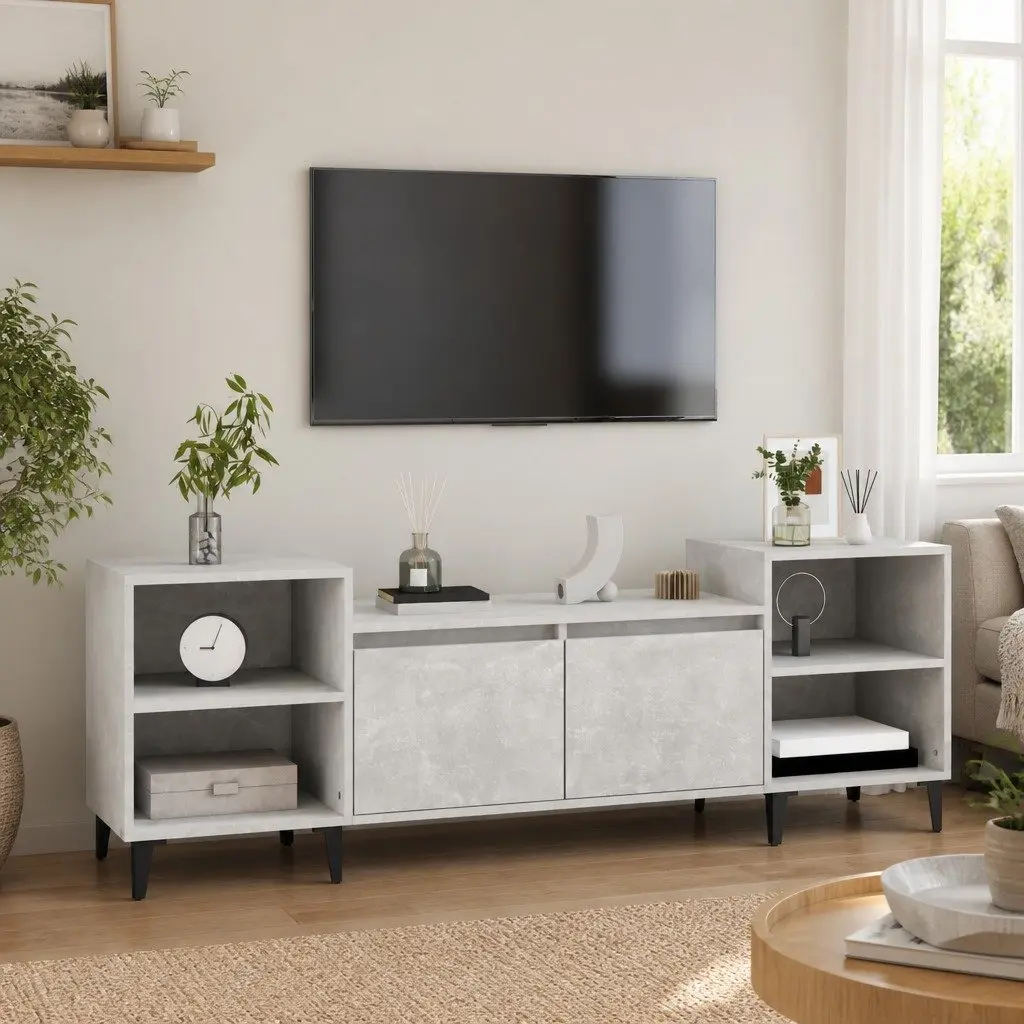 Grey Engineered Wood TV Cabinet with 6 Storage Compartments